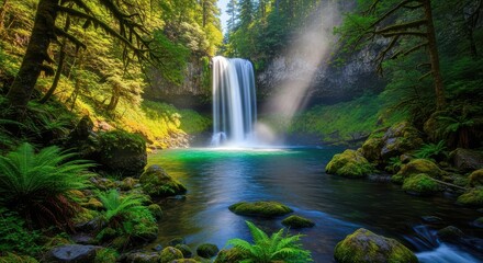 Majestic waterfall in lush forest
