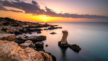 Coastal sunset over calm waters
