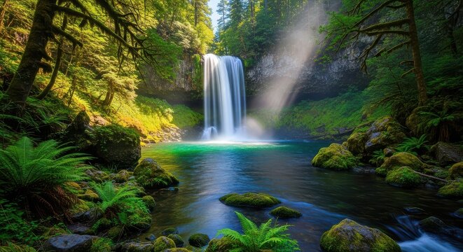 Majestic waterfall in lush forest