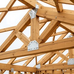 Wooden Roof Structure Under Construction.