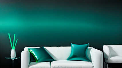 Modern minimal living room with green pillows