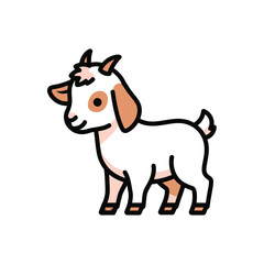 Adorable cartoon baby goat with brown spots and small horns standing gracefully isolated on white background