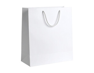 White paper shopping bag with rope handles isolated on transparent background