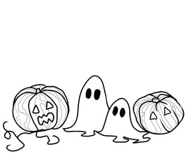 Background halloween cartoon style cute face, pumpkin ghosts  