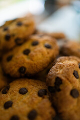 Chocolate chip cookies piled up for a sweet snack