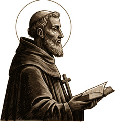 Obraz premium Hand drawn illustration of St. Thomas of Aquinas 