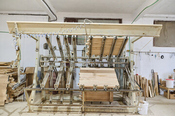 Interior of Wood Processing Industry Featuring CNC Cutting Machines and Wood Processing Equipment