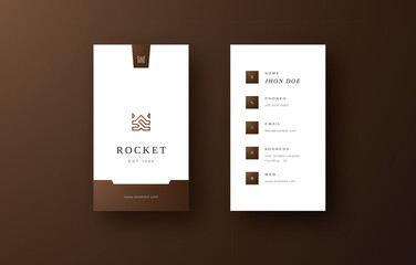 Elegant Vertical Business Card Template with Simple White and Brown Theme