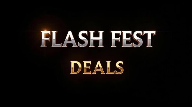 Dynamic 'Flash Fest Deals' text animation with glowing effects and dramatic lighting, perfect for exciting retail promotions and event announcements.