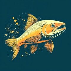 illustration of a fish swimming through splashes of and against a background