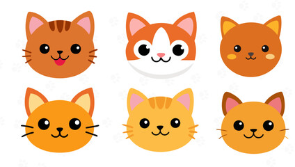 Cute vector cat icons. A set of funny kitten facial expressions.