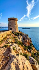 Coastal tower on a cliff overlooking the sea