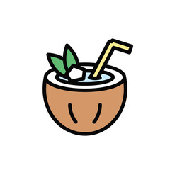 Refreshing tropical coconut beverage with straw ice and mint leaves isolated on white background