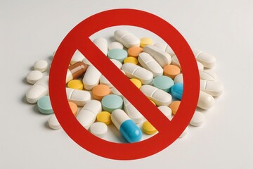 Prohibition Sign over Multiple Pills