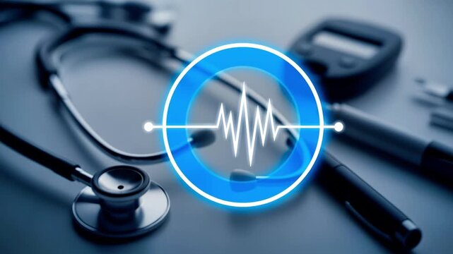 World Diabetes Day, glucose meter and stethoscope in a medical concept of awareness and prevention. 4K. 
 - Powered by Adobe