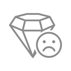 Diamond with sad expression line icon. Lose diamond investment, emotional loss, regret, or decreased value symbol. Vector illustration