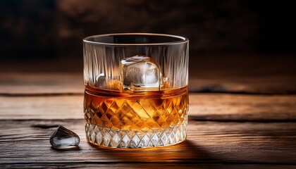 Stylized Whiskey Glass With Ice Cubes On Wooden Surface Relaxation