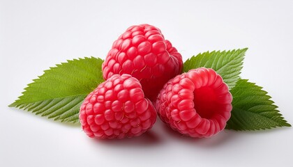 Fresh Organic Rasberries With Leaves On A White Background Healthy Food