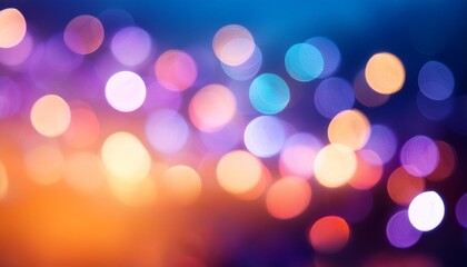 Vibrant Abstract Background Featuring A Dreamy Bokeh Effect With Glowing Lights The Subtle Bloom Across The Blue Purple And Orange Gradient Creates A Magical And Festive Atmosphere