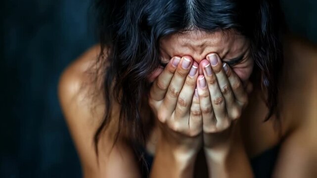 Emotional Woman Covering Face in Stressful Moment