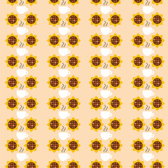 Coffee Cup Sunflower Seamless Pattern. Vector Illustration of Drink Cafeteria Flat Style Background. Flower and Espresso Menu.