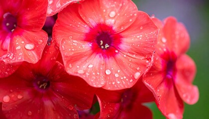 Close-up of vibrant red flowers with water droplets