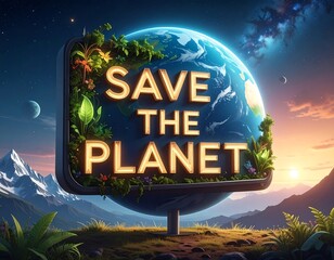 Earth graphic with environmental message