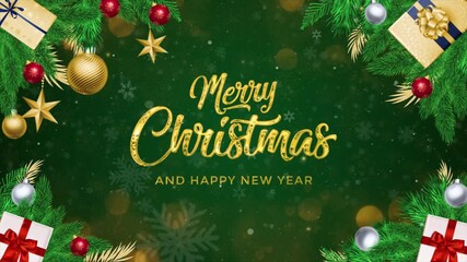 Merry Christmas, Happy New Year, Gold Lettering On Green Festive Frame Animation - Powered by Adobe