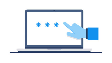 Laptop password security login access authentication hand vector illustration protection concept 100