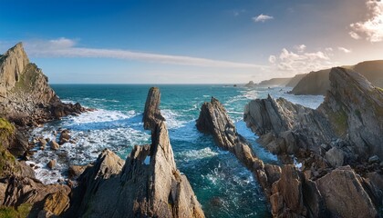 A Picturesque Rocky Coastal Landscape Features Rugged Formations