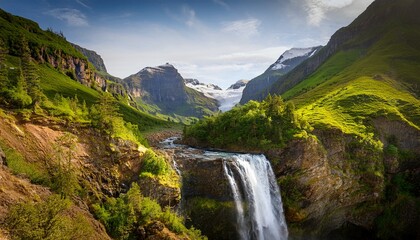 The Waterfall Between The Mountains