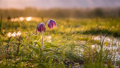 Feuchtwiese Mit Seltener Schonen Schachbrettblume