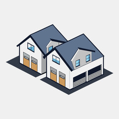 Two houses with garages depicted on a plain white background.