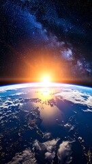Earth sunrise, milky way