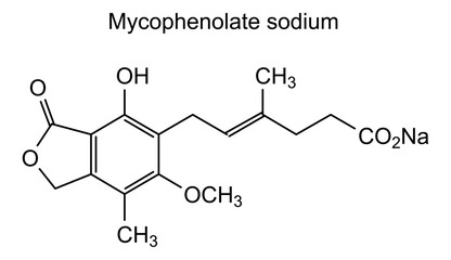 Chemical structure of mycophenolate sodium, drug substance