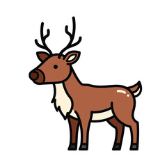 Cute cartoon reindeer standing profile view with antlers isolated on white background