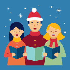Fototapeta premium A cheerful group of carolers in a festive scene vector illustration
