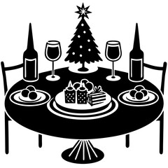 A festive Christmas dinner table vector illustration