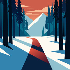 A snowy winter forest path vector illustration