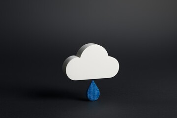 Minimal white cloud icon with binary code drop symbolizing cloud data storage and cybersecurity