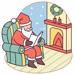 A simple illustration of Santa Claus reading letters vector illustration