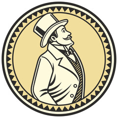 Sophisticated gold coin mascot wearing a monocle and top hat vector illustration