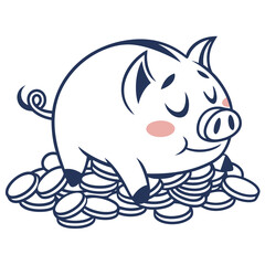 Sleeping piggy bank mascot logo resting on a cloud vector illustration