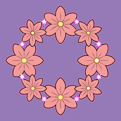 A beautiful flower border with glowing and sparkling details vector illustration