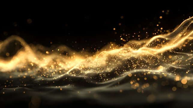 abstract particles with selective focus and bokeh effect. abstract digital particles. Futuristic wave with connecting dots and lines. Network connection structure. Big data visualization - Powered by Adobe