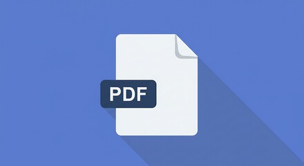 Document icon with pdf label against a blue background copy space