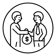 A venture capital investor icon with a bag of coins and a hand vector illustration
