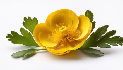 Yellow Wildflower Western Buttercup Ranunculus Isolated On White Background