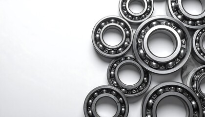 Gleaming Metallic Ball Bearings, Industrial Precision Components on White.