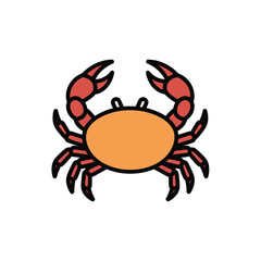 A stylized cartoonish red clawed crustacean with an orange body isolated on white background